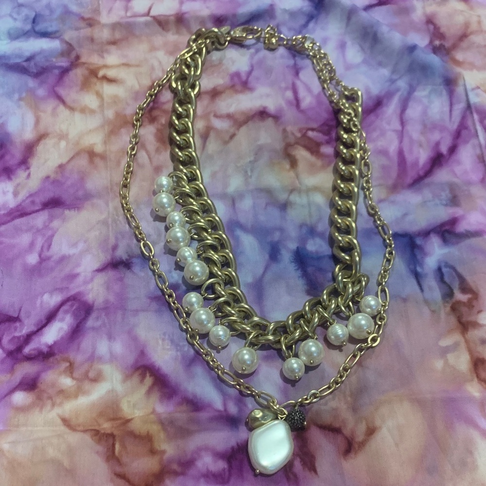 Chico's Gold and Pearl Statement Necklace